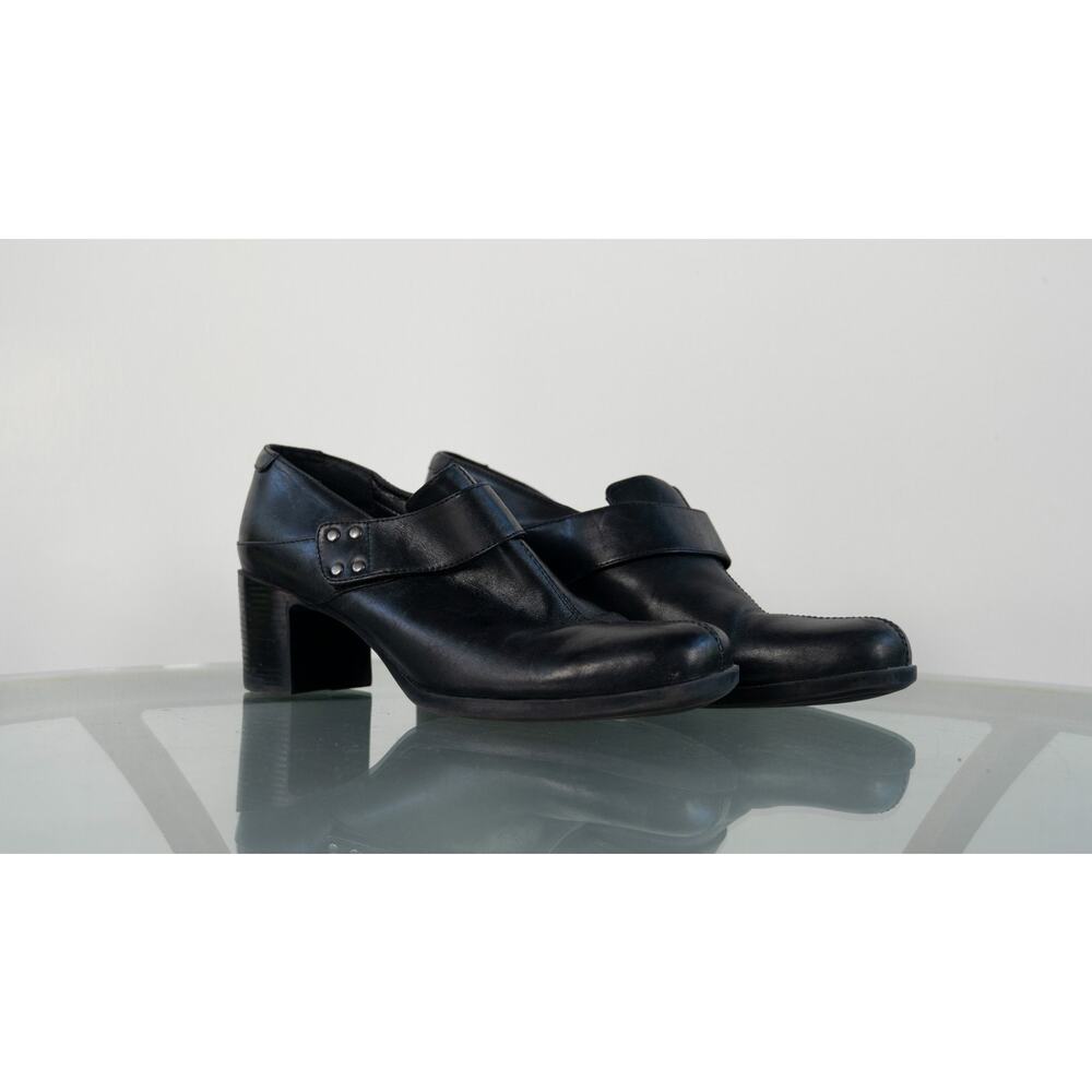 Clarks Monk Strap Shooties Womens Size 8.5M Black Leather 2.5" High Heels #74465
